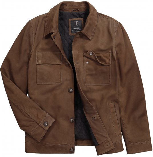 JP1880 Leather Jacket Nubuck Shirt Collar Brown - Jassen - Grote Maten Herenjassen