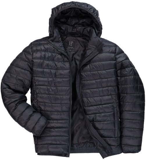 JAY-PI Lightly Quilted Jacket with a Hoodie Black - Jassen - Grote Maten Herenjassen