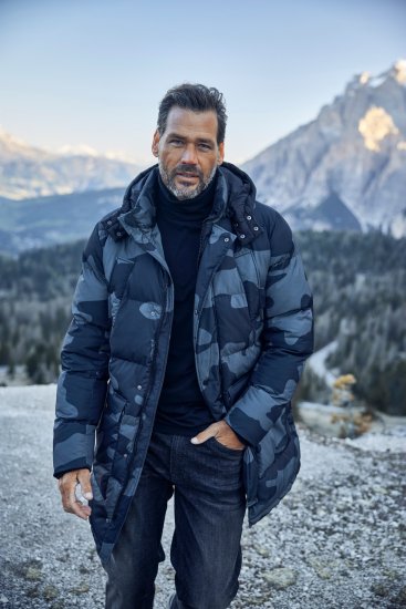 JP1880 Quilted Parka with Camouflage Drawstring Waist Black - Jassen - Grote Maten Herenjassen