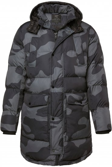 JP1880 Quilted Parka with Camouflage Drawstring Waist Black - Jassen - Grote Maten Herenjassen