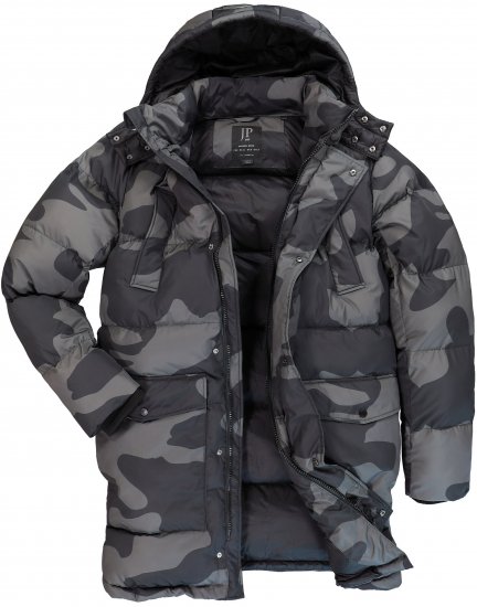 JP1880 Quilted Parka with Camouflage Drawstring Waist Black - Jassen - Grote Maten Herenjassen