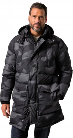 JP1880 Quilted Parka with Camouflage Drawstring Waist Black - Jassen - Grote Maten Herenjassen