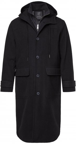 JP1880 Water-repellent Functional Coat with Wool Look Black - Jassen - Grote Maten Herenjassen