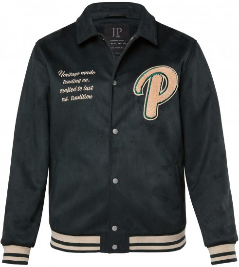 JP1880 Blouson Velour with Chest Embroidery Dark Green - Jassen - Grote Maten Herenjassen