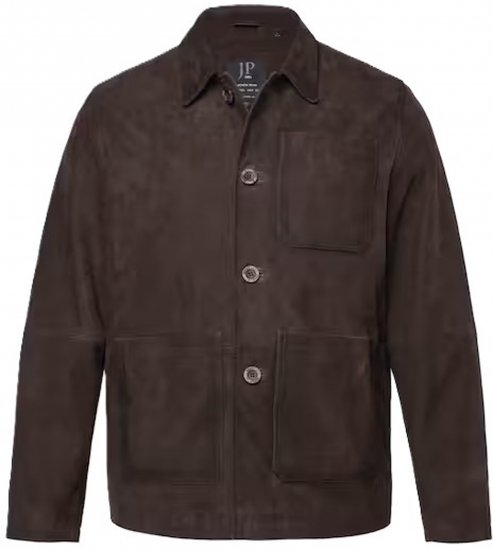 JP1880 Leather Jacket Goat Suede Shirt Collar Dark Brown - Jassen - Grote Maten Herenjassen