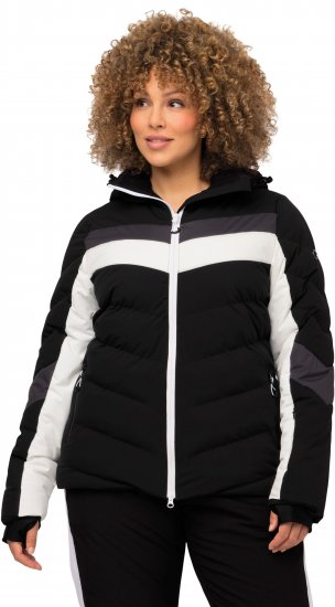 Ulla Popken HYPRAR Chevron Stripe Triple Function Quilted Fully Lined Ski Jacket Black - Jassen - 