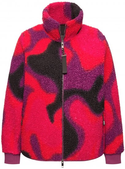 Ulla Popken Abstract Print Zip Fleece Jacket Pink Berry - Jassen - 