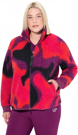 Ulla Popken Abstract Print Zip Fleece Jacket Pink Berry - Jassen - 