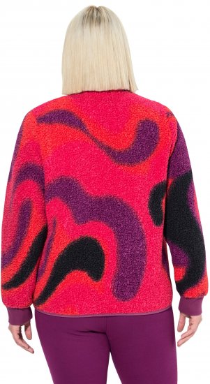 Ulla Popken Abstract Print Zip Fleece Jacket Pink Berry - Jassen - 
