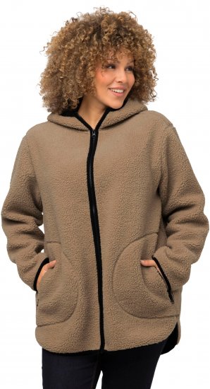 Ulla Popken Long Sleeve Hooded Teddy Jacket Putty - Jassen - 
