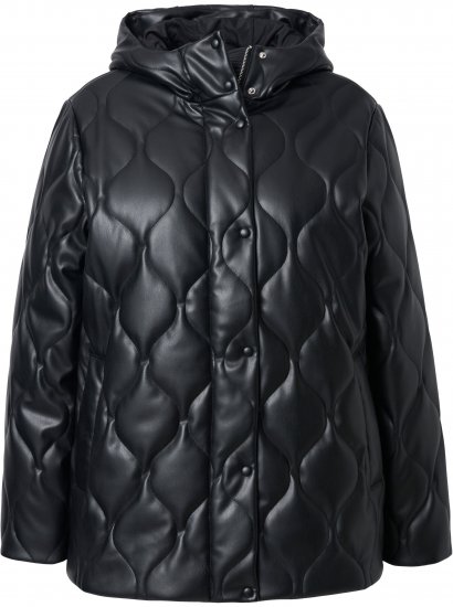 Ulla Popken Faux Leather Quilted Jacket Black - Jassen - 