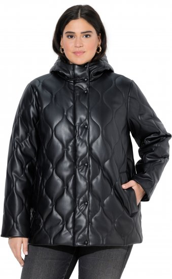 Ulla Popken Faux Leather Quilted Jacket Black - Jassen - 