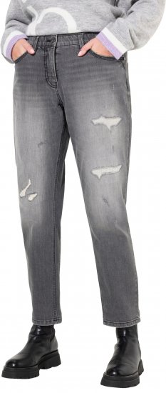 Ulla Popken Distressed Stretch Fit Boyfriend Jeans Dark Denim Blue - Jeans & Broeken in Grote Maten – Plus Size - 