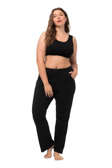 Ulla Popken Bootcut Elastic Waist Cotton French Terry Sport Pants Black - Stoffen broeken - Wijde stoffen broeken voor dames