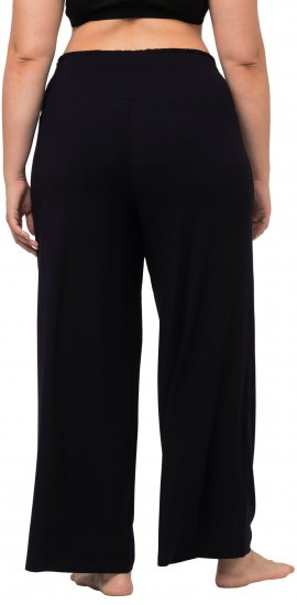 Ulla Popken Wide Leg Smocked Waist Knit Pants Black - Jeans & Broeken in Grote Maten – Plus Size - 