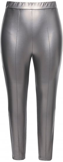 Ulla Popken Metallic Faux Leather Leggings Silver - Jeans & Broeken in Grote Maten – Plus Size - 