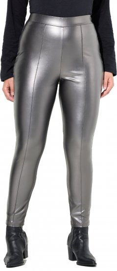 Ulla Popken Metallic Faux Leather Leggings Silver - Jeans & Broeken in Grote Maten – Plus Size - 