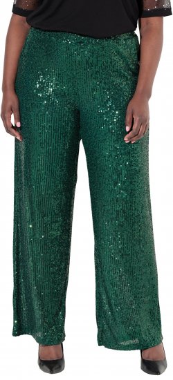 Ulla Popken Wide Leg Sequined Pants Dark Green - Jeans & Broeken in Grote Maten – Plus Size - 