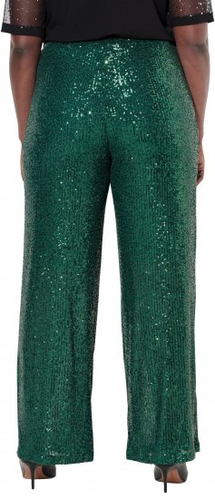 Ulla Popken Wide Leg Sequined Pants Dark Green - Jeans & Broeken in Grote Maten – Plus Size - 