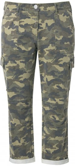 Ulla Popken Camo Boyfriend Pants Olive Grey - Jeans & Broeken in Grote Maten – Plus Size - 