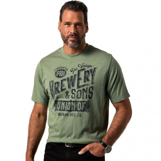 JP1880 T-Shirt Short Sleeve Chest Print Eucalyptus Green - T-shirts - Grote Maten T-shirts Heren