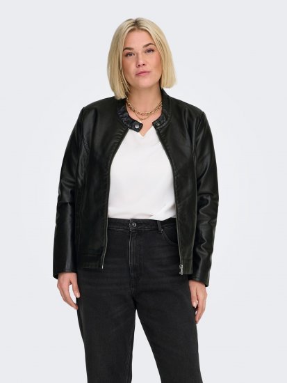 Only Carmakoma Robber Leather Jacket Black - Leren jassen - 
