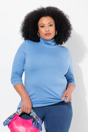 Ulla Popken Basic Long Sleeve Slim Fit Turtleneck Light Cornflower - Sweaters & hoodies - Warme Sweatshirts, Hoodies & Truien