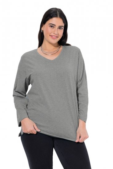 Ulla Popken Back To Basics V-Neck Relaxed Fit Cotton Tee Light Grey Melange - T-shirts - T-shirts voor dames