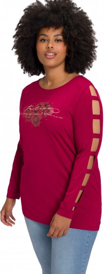 Ulla Popken Rhinestone Accent Statement Cutout Sleeve Stretch Knit Top Wine Red - Bedrukte T-shirts voor dames - 