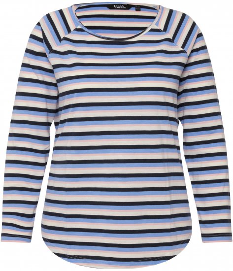 Ulla Popken Striped A-Line Long Sleeve Tee Navy Blue - Bedrukte T-shirts voor dames - 