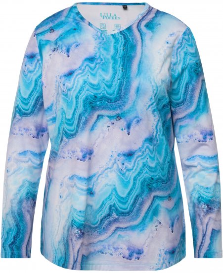 Ulla Popken Marble Ski Top with Gaiter Bright Turquoise - Bedrukte T-shirts voor dames - 