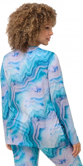 Ulla Popken Marble Ski Top with Gaiter Bright Turquoise - Bedrukte T-shirts voor dames - 
