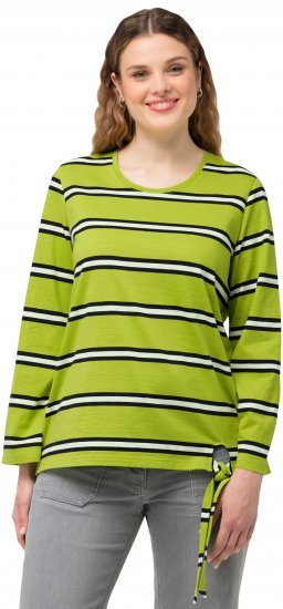 Ulla Popken Striped Hem Long Sleeve Tee Apple Green - Bedrukte T-shirts voor dames - 