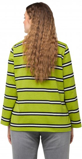 Ulla Popken Striped Hem Long Sleeve Tee Apple Green - Bedrukte T-shirts voor dames - 