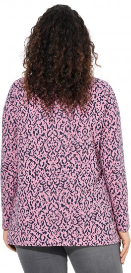 Ulla Popken Geometric Print 3/4 Sleeve Pleated Tee Raspberry - Bedrukte T-shirts voor dames - 