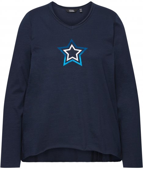 Ulla Popken Star Long Sleeve Graphic Tee Navy Blue - Bedrukte T-shirts voor dames - 