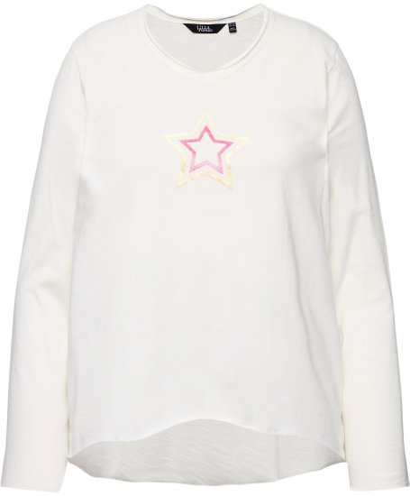 Ulla Popken Star Long Sleeve Graphic Tee Off-White - Bedrukte T-shirts voor dames - 