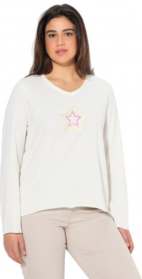 Ulla Popken Star Long Sleeve Graphic Tee Off-White - Bedrukte T-shirts voor dames - 