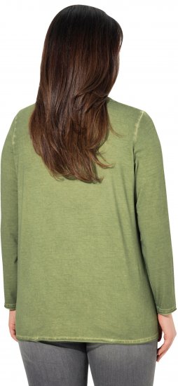 Ulla Popken Cold Dyed Sequined Heart Long Sleeve Tee Sage Green - Bedrukte T-shirts voor dames - 