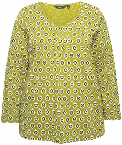 Ulla Popken Allover Graphic Long Sleeve Tee Avocado Green - Bedrukte T-shirts voor dames - 