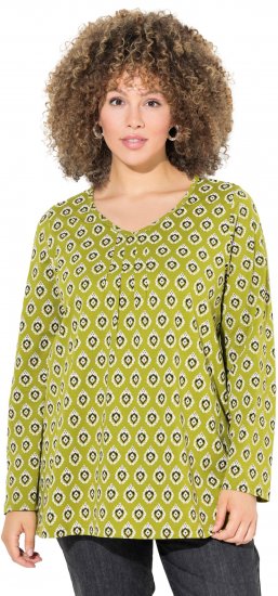 Ulla Popken Allover Graphic Long Sleeve Tee Avocado Green - Bedrukte T-shirts voor dames - 