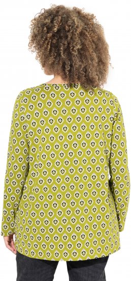 Ulla Popken Allover Graphic Long Sleeve Tee Avocado Green - Bedrukte T-shirts voor dames - 