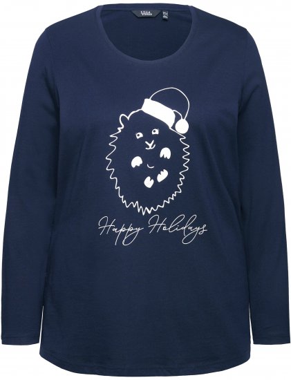 Ulla Popken Metallic Graphic Holiday Tee Navy - Bedrukte T-shirts voor dames - 