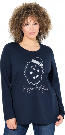 Ulla Popken Metallic Graphic Holiday Tee Navy - Bedrukte T-shirts voor dames - 