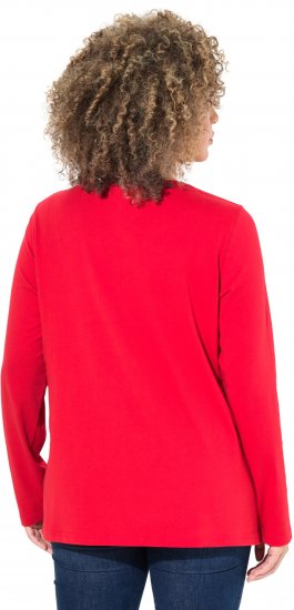 Ulla Popken Metallic Graphic Holiday Tee Salsa Red - Bedrukte T-shirts voor dames - 