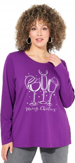 Ulla Popken Metallic Graphic Holiday Tee Dark Purple - Bedrukte T-shirts voor dames - 