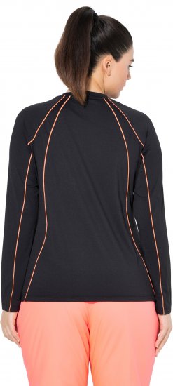 Ulla Popken UPF 50+ Contrast Piping Long Sleeve Tee Black - Bedrukte T-shirts voor dames - 