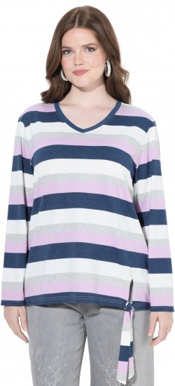Ulla Popken Striped Knotted Hem Long Sleeve Tee Lavender - Bedrukte T-shirts voor dames - 