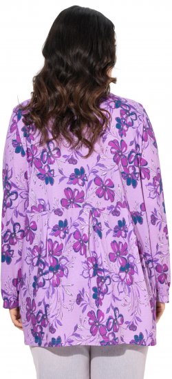 Ulla Popken Allover Printed Pleated Long Sleeve Tee Lavender - Bedrukte T-shirts voor dames - 