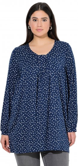 Ulla Popken Pleated Confetti Print Long Sleeve Tee Ink Blue - Bedrukte T-shirts voor dames - 